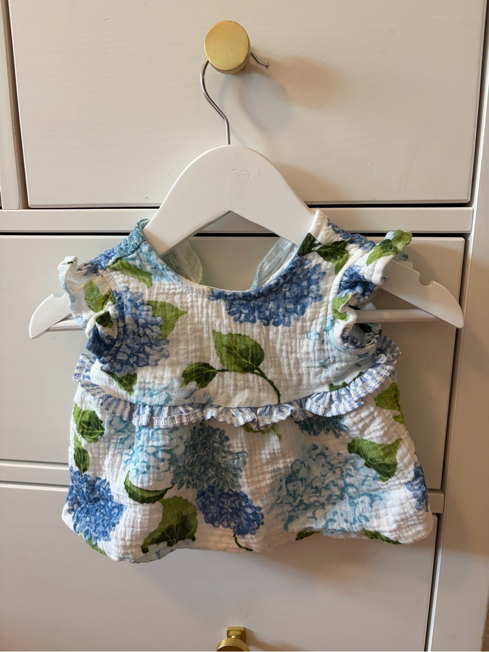 Mud Pie Blue Hydrangea Floral Shirt Muslin Cotton 0-3 Months